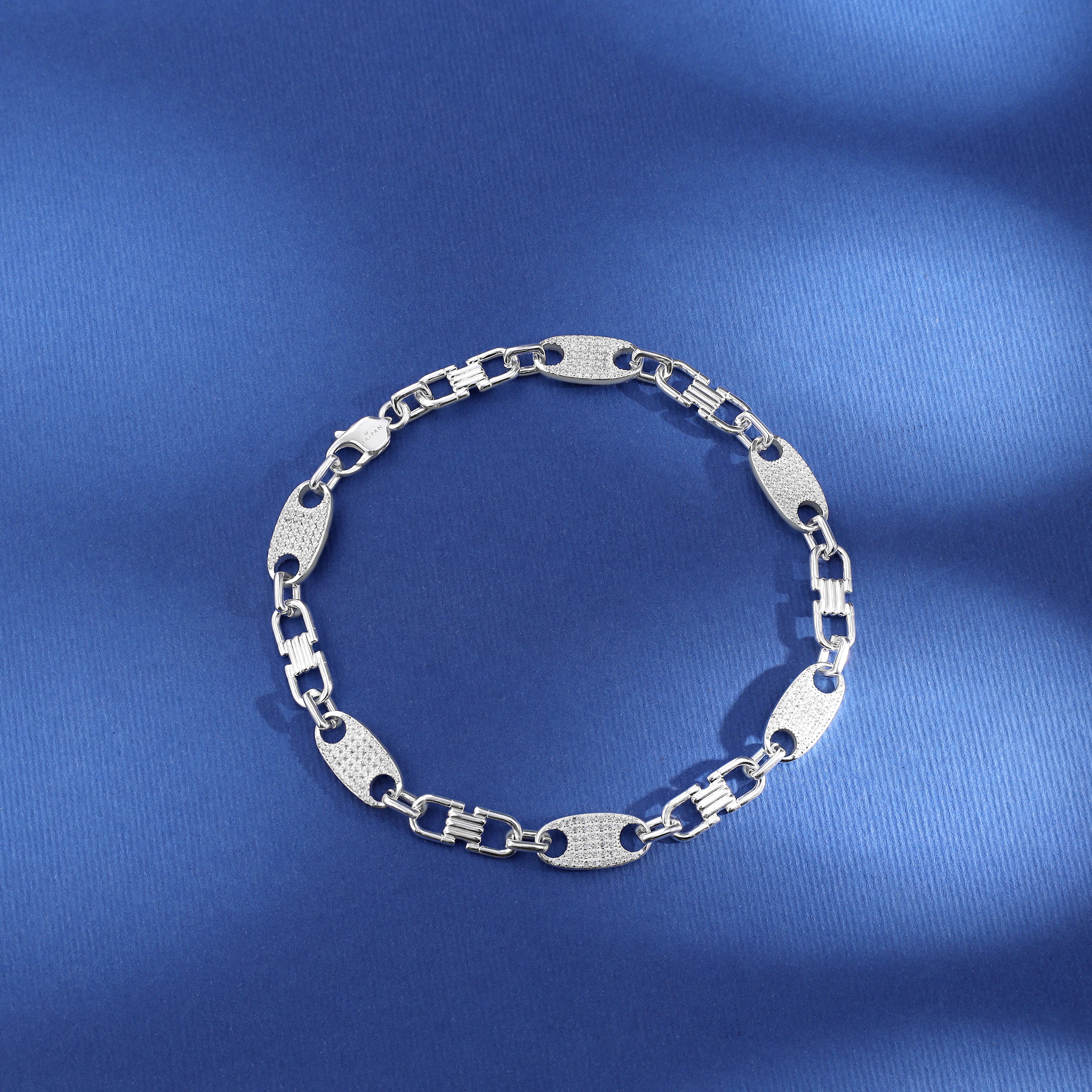 Iced Out Plattenkette Armband Steigbügelkette 7mm breit 21cm lang aus 925 Sterling Silber (B369) - Taipan Schmuck