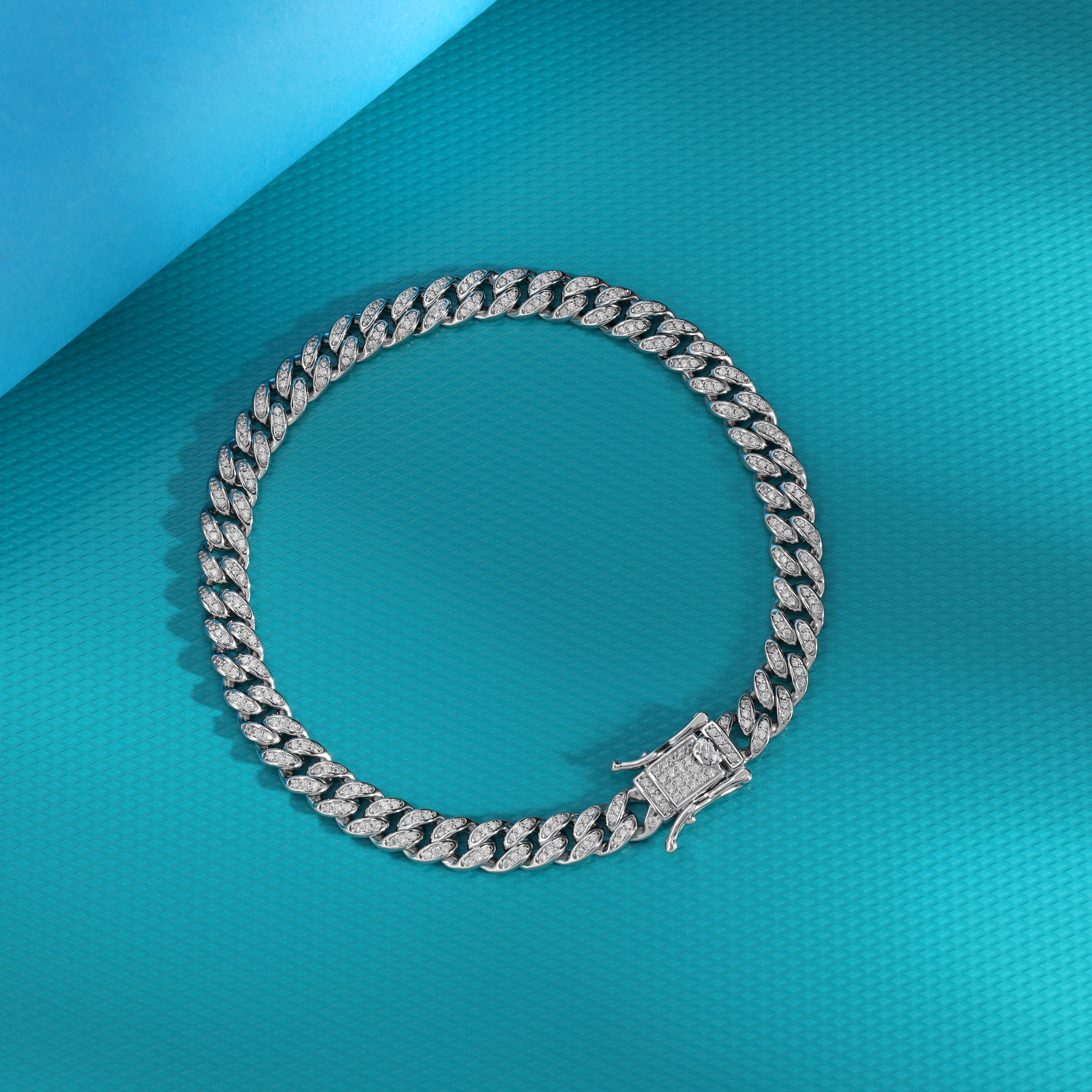 Iced Out Miami Cuban Link Armband 6,5mm breit 21cm lang 925 Sterling Silber (B389) - Taipan Schmuck