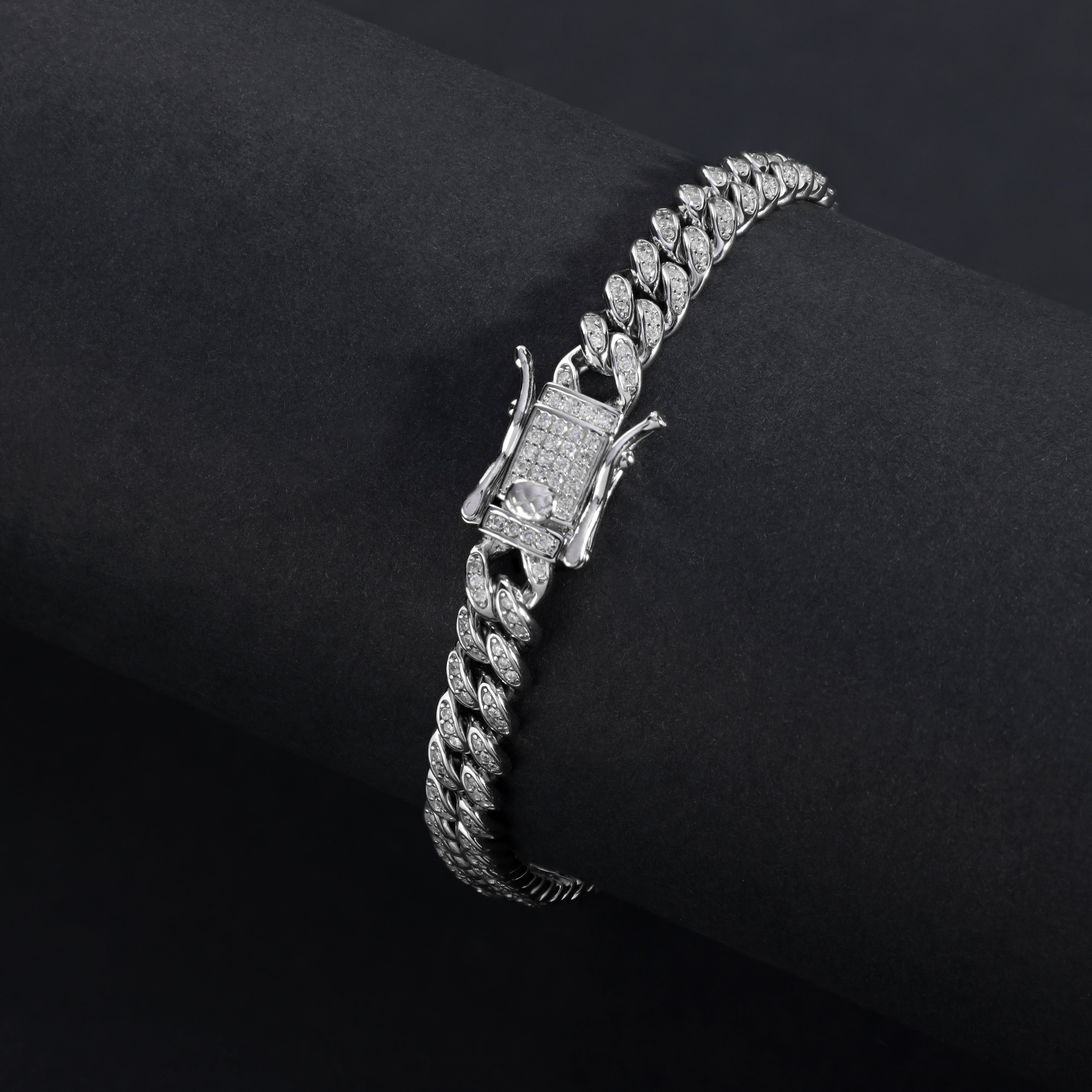 Iced Out Miami Cuban Link Armband 6,5mm breit 21cm lang 925 Sterling Silber (B389) - Taipan Schmuck