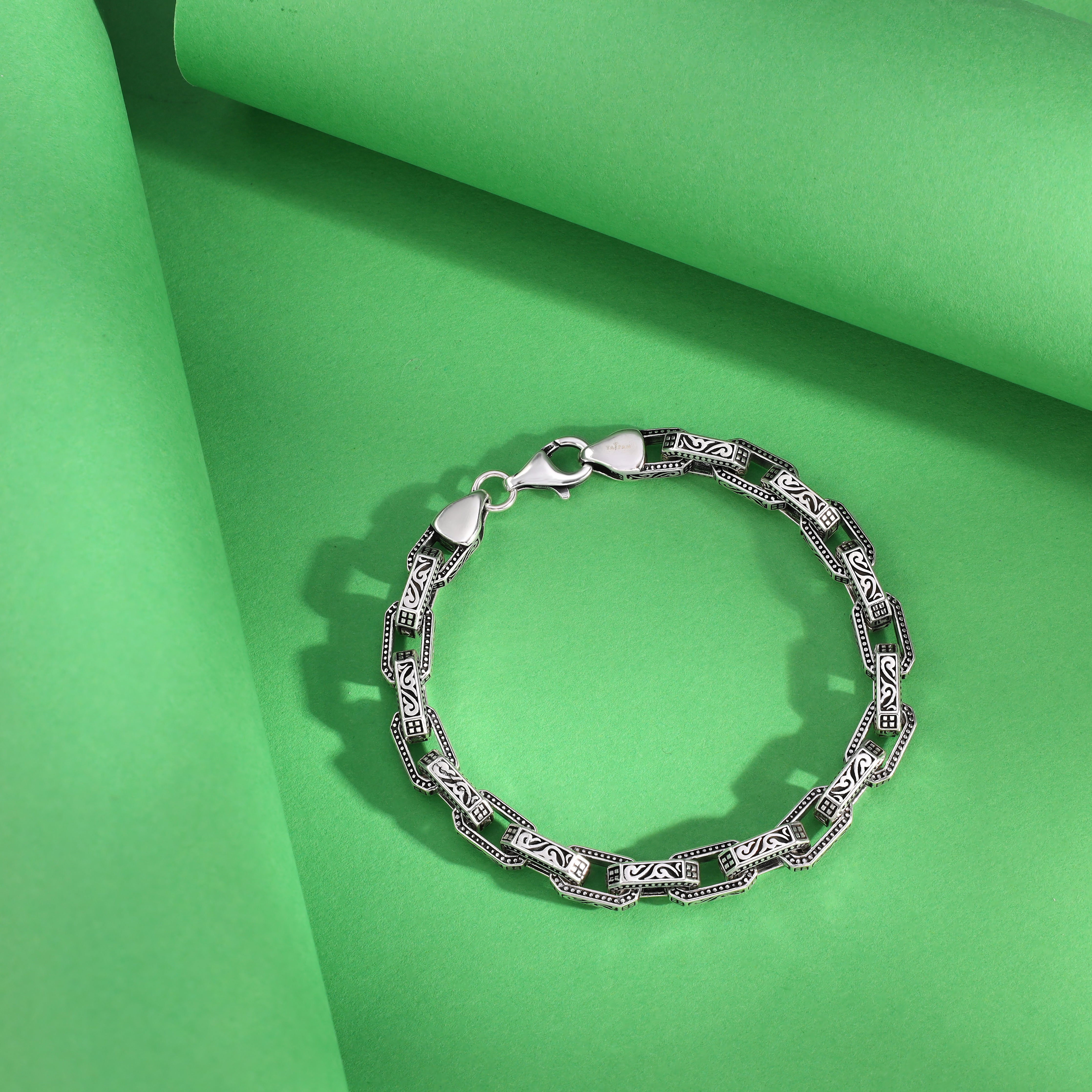 Ankerkette Armband mit Gravur 7mm breit 22cm lang 925 Sterling Silber oxidiert (B404) - Taipan Schmuck