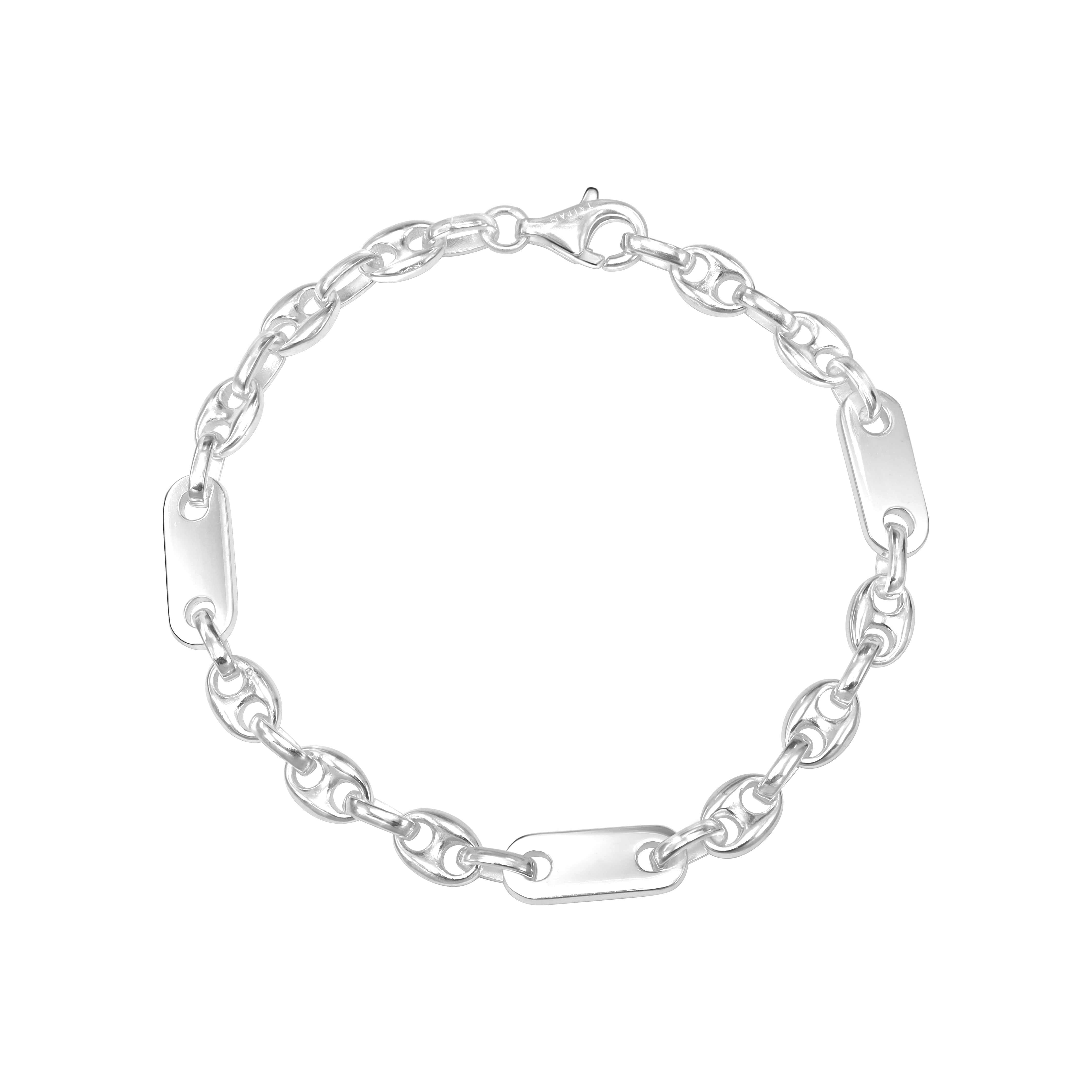 Plattenkette + Bohnenkette Armband 6mm breit 21cm lang aus 925 Sterling Silber (B443) - Taipan Schmuck