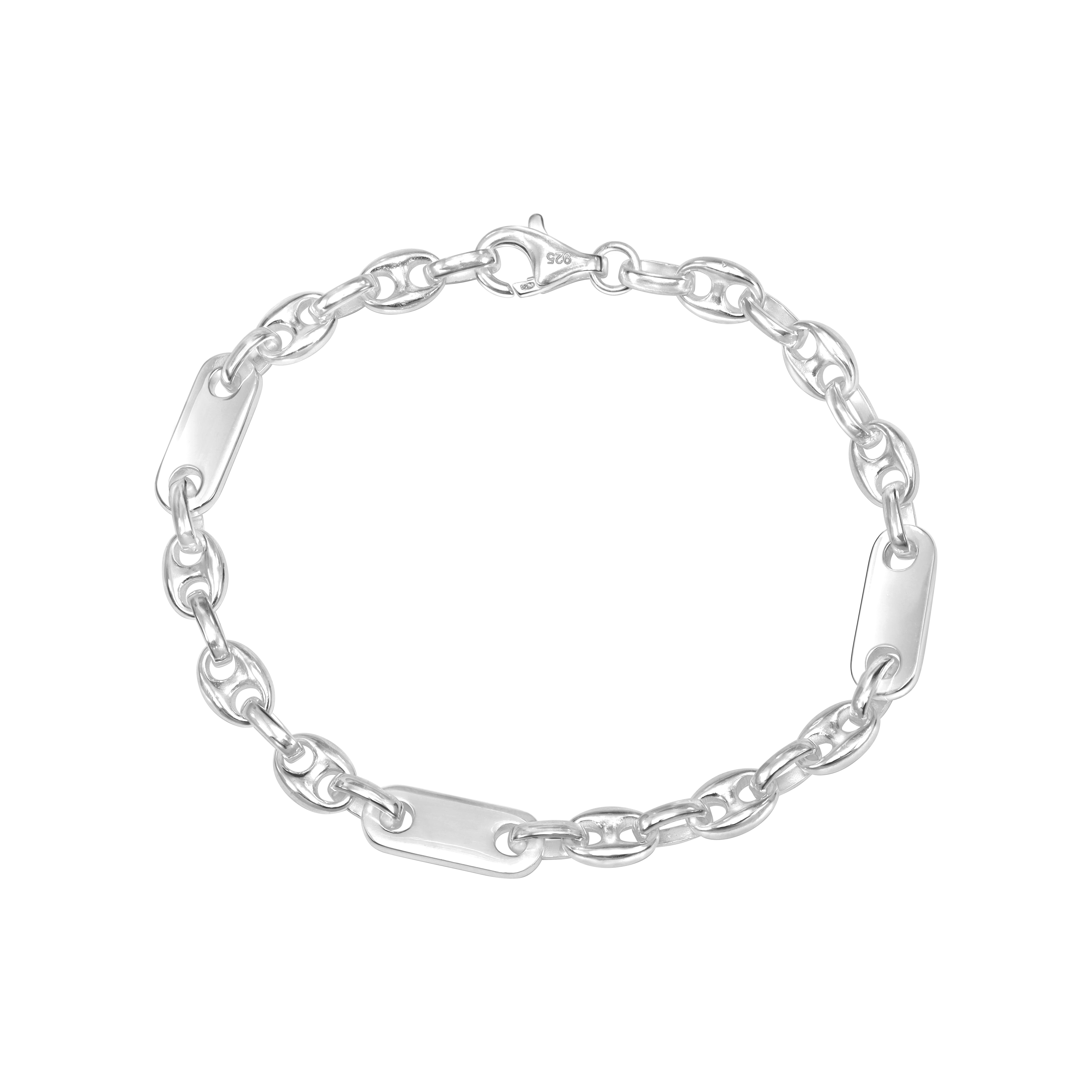 Plattenkette + Bohnenkette Armband 6mm breit 21cm lang aus 925 Sterling Silber (B443) - Taipan Schmuck