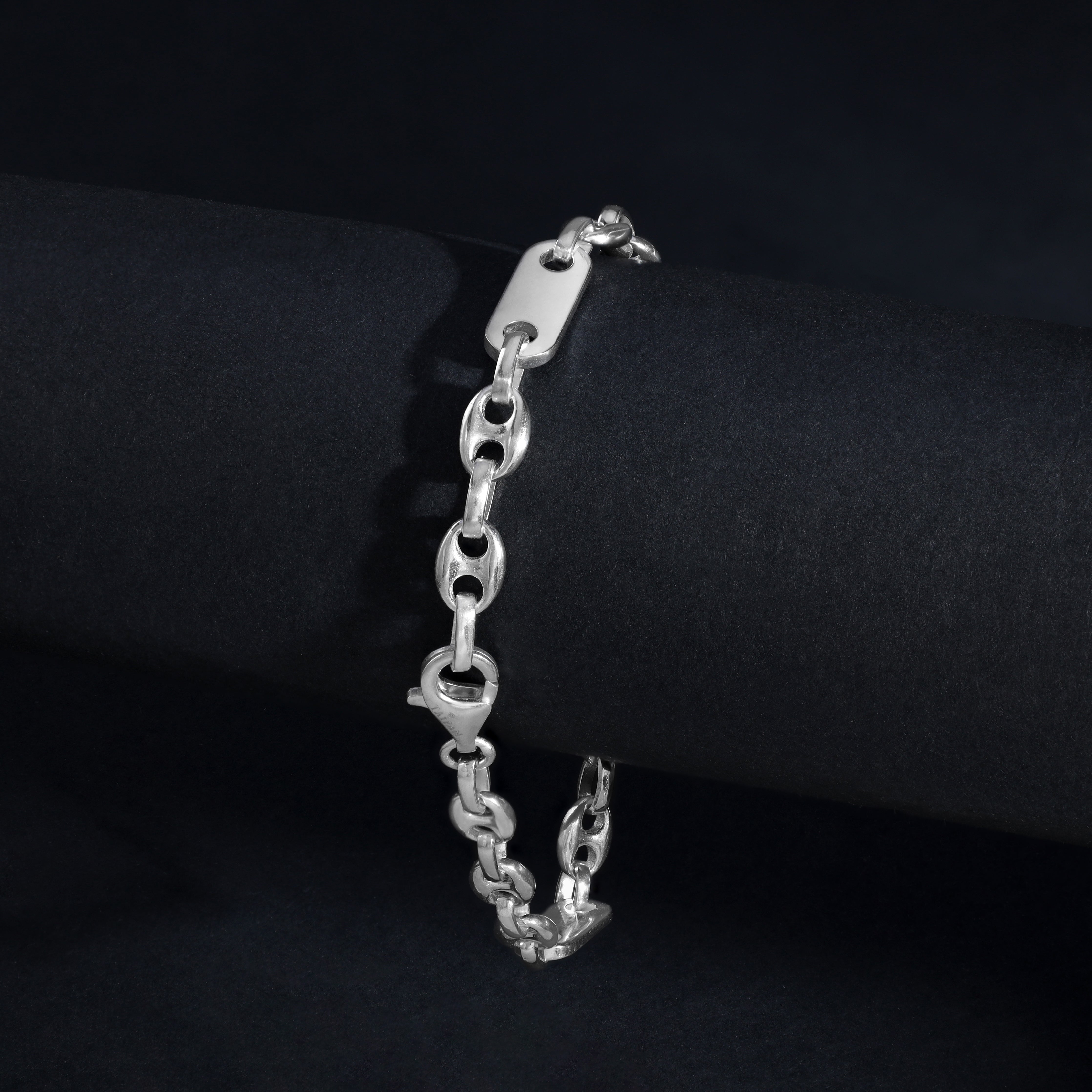 Plattenkette + Bohnenkette Armband 6mm breit 21cm lang aus 925 Sterling Silber (B443) - Taipan Schmuck