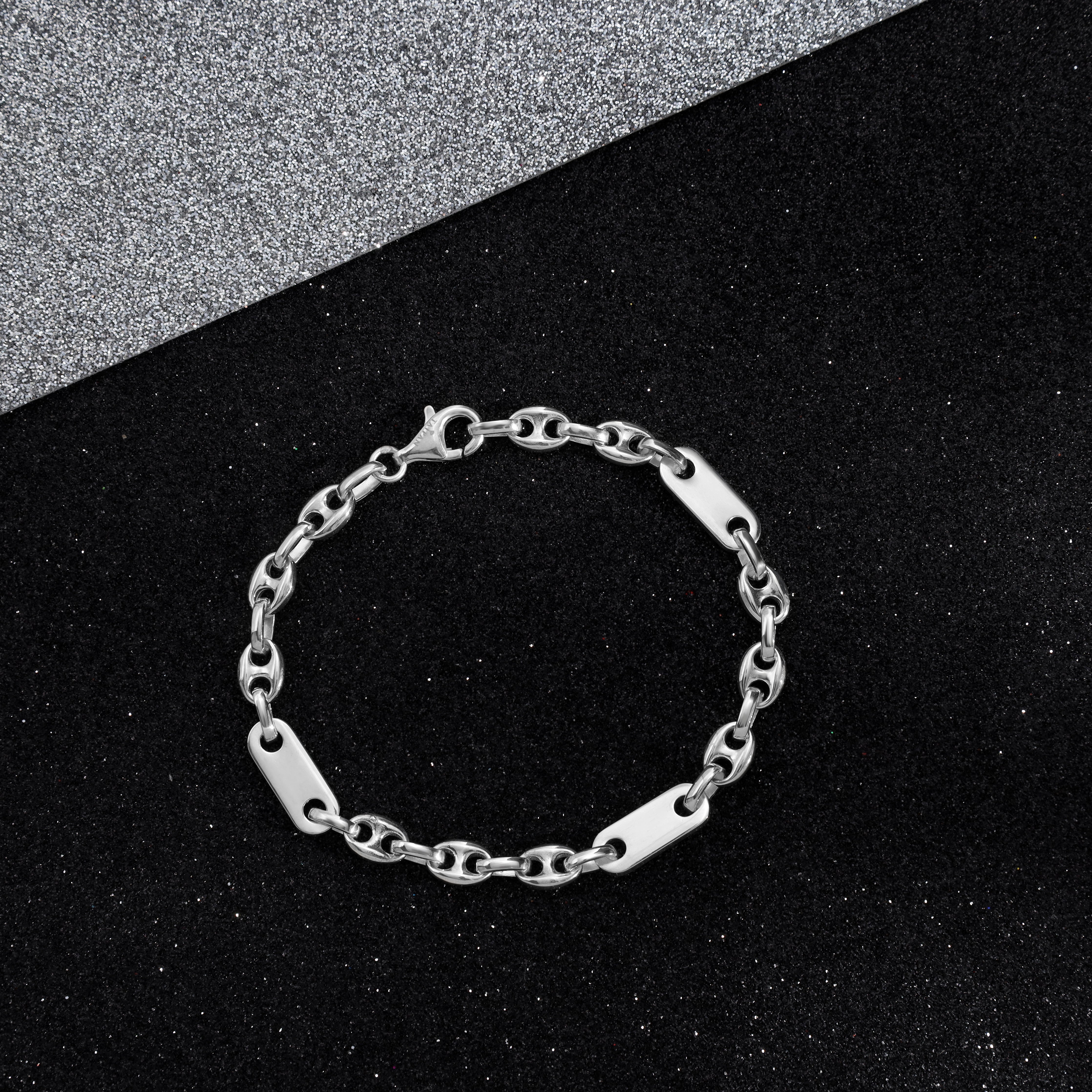 Plattenkette + Bohnenkette Armband 6mm breit 21cm lang aus 925 Sterling Silber (B443) - Taipan Schmuck