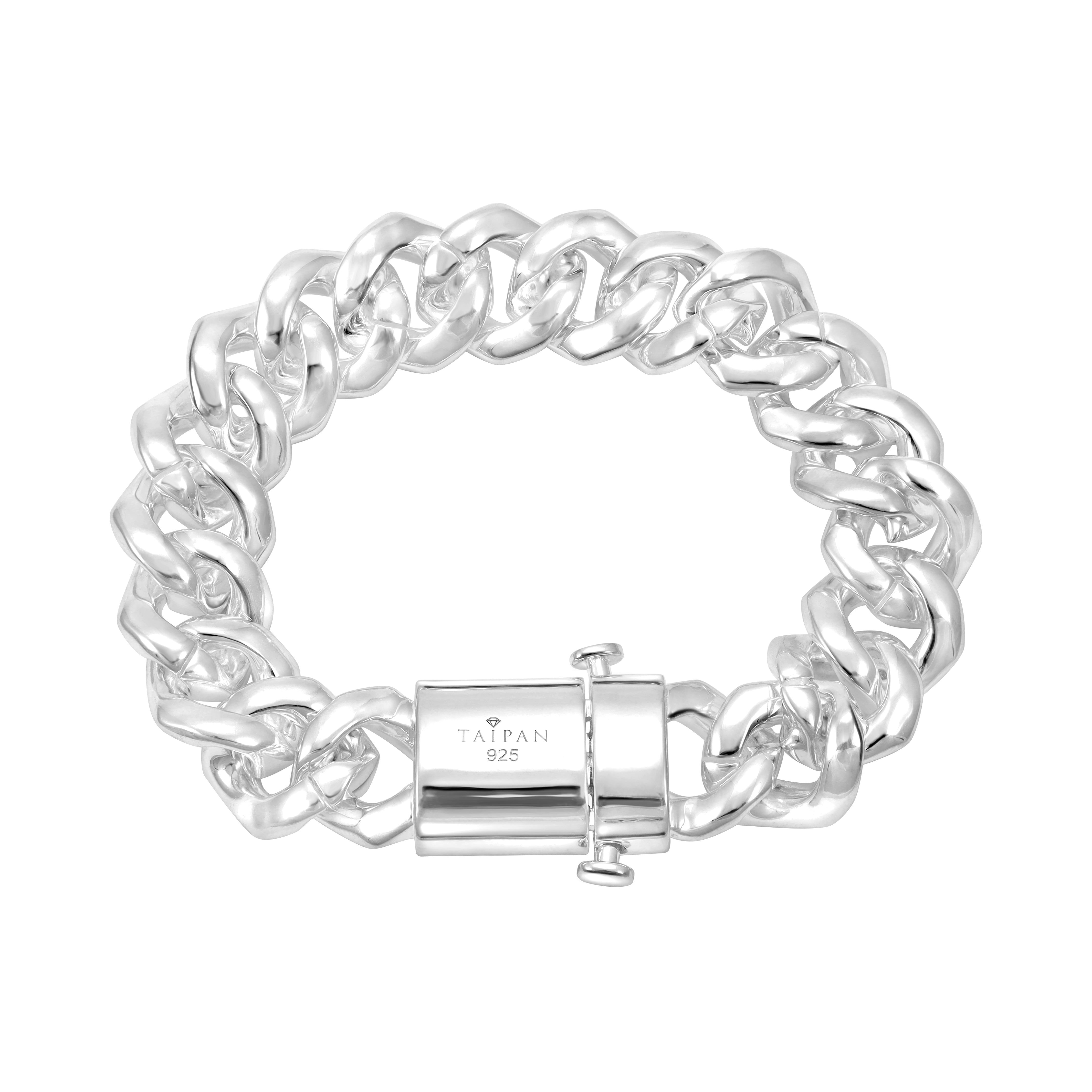 Iced Out Miami Cuban Link Armband 19mm breit 22cm lang 925 Sterling Silber (B455) - Taipan Schmuck