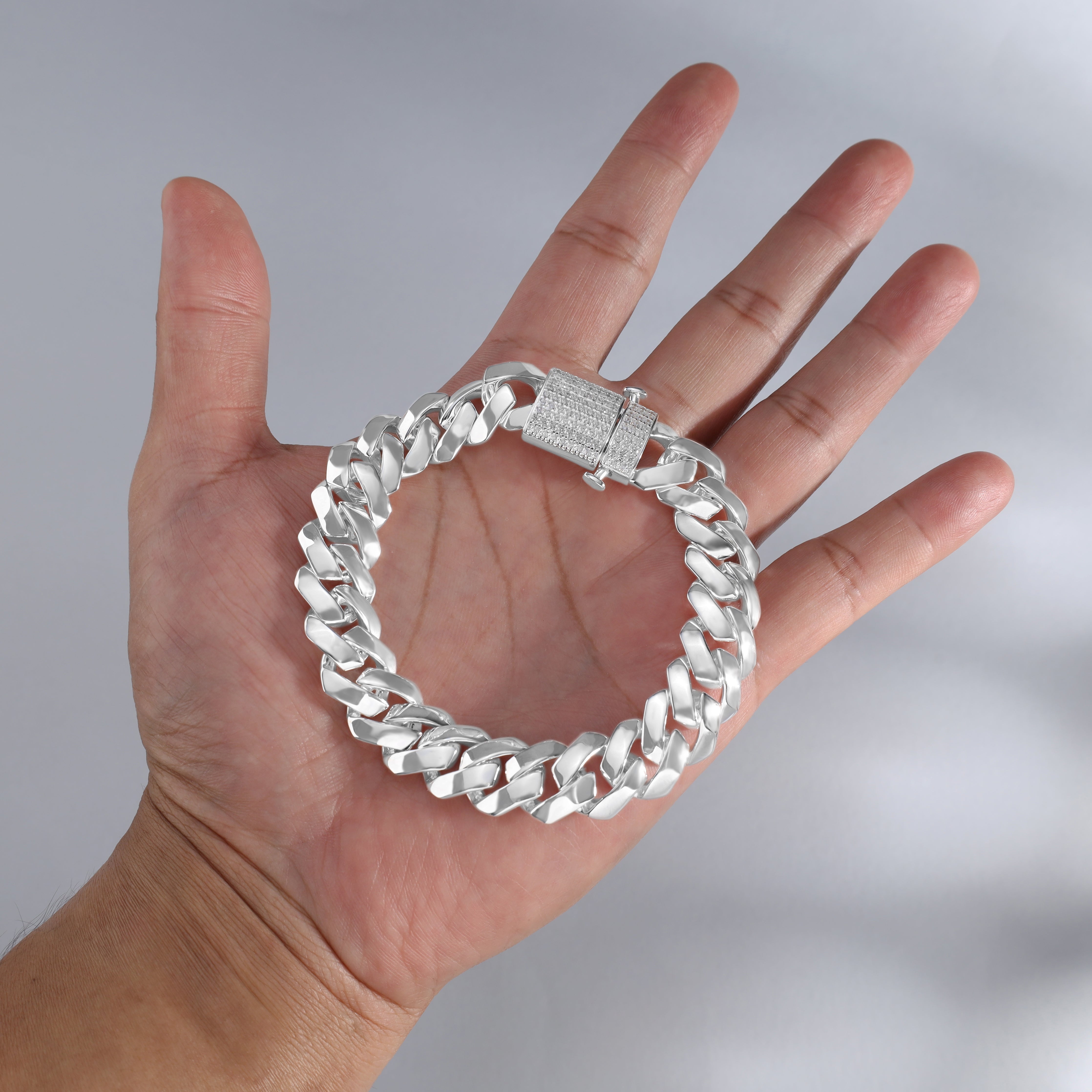Iced Out Miami Cuban Link Armband 15mm breit 22cm lang 925 Sterling Silber (B456) - Taipan Schmuck