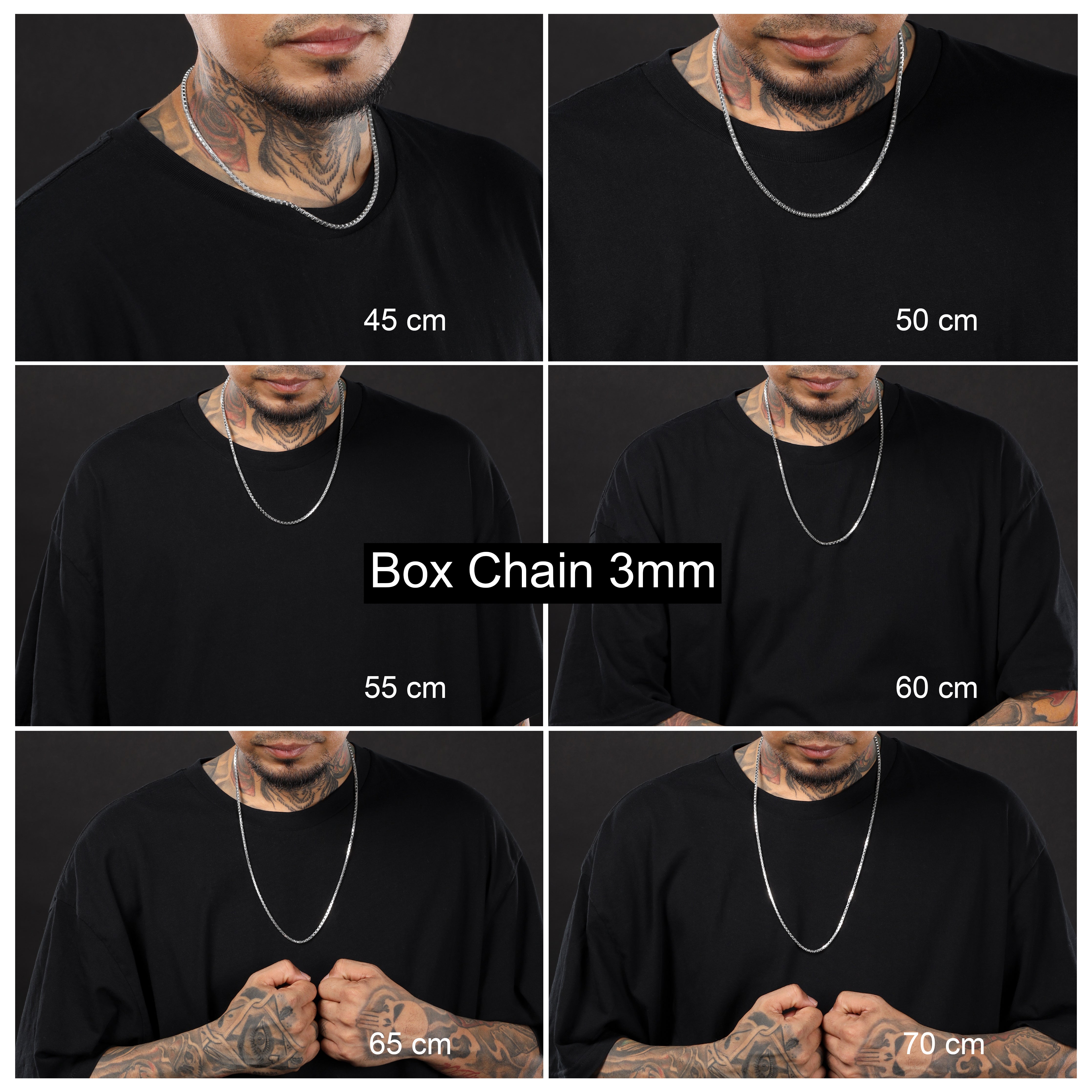 Box Chain Kette 3mm breit 45/50/55/60/65/70cm lang aus 925 Sterling Silber - Taipan Schmuck