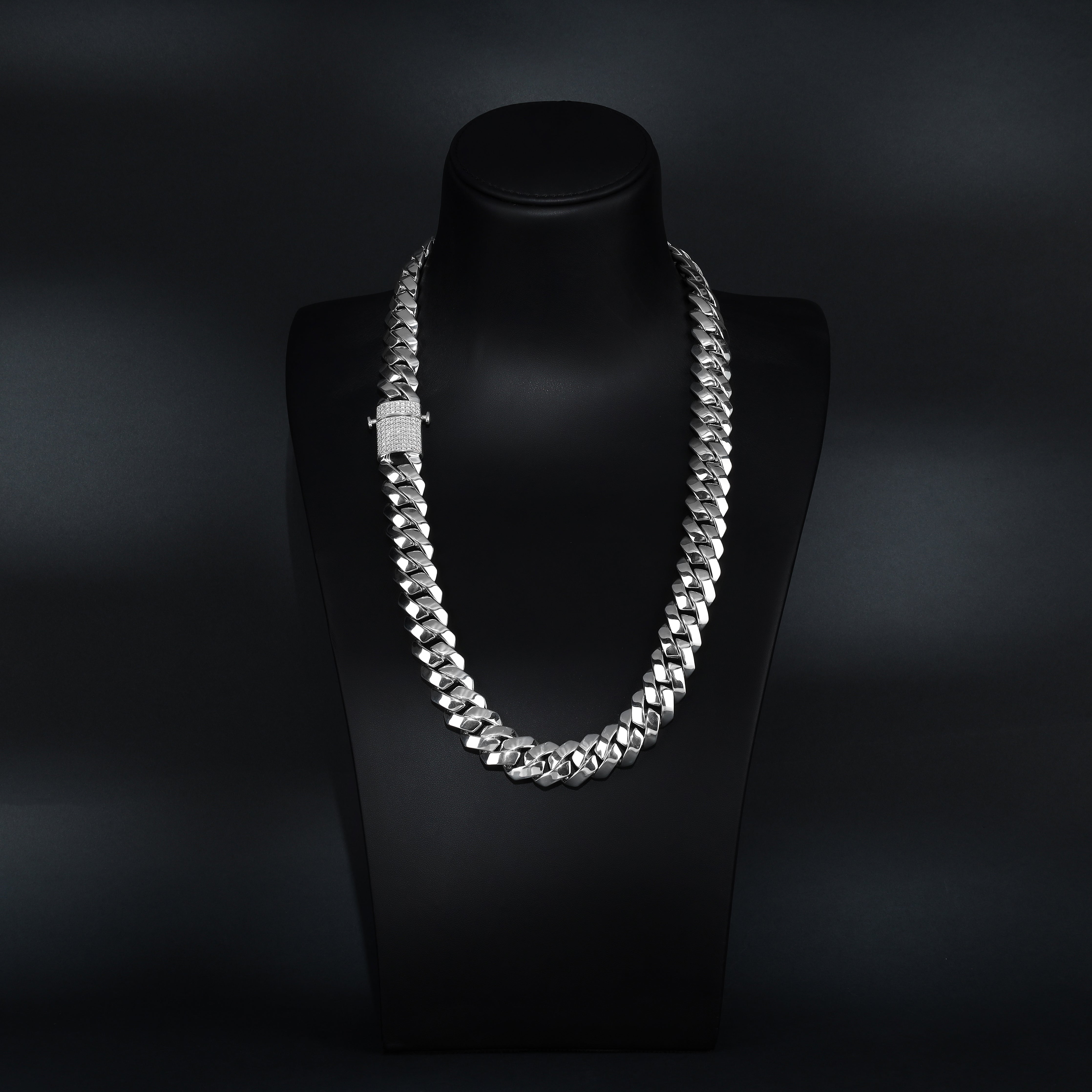 Iced Out Stil Miami Cuban Link Chain 19mm breit 50/55/60cm lang 925 Sterling Silber - Taipan Schmuck