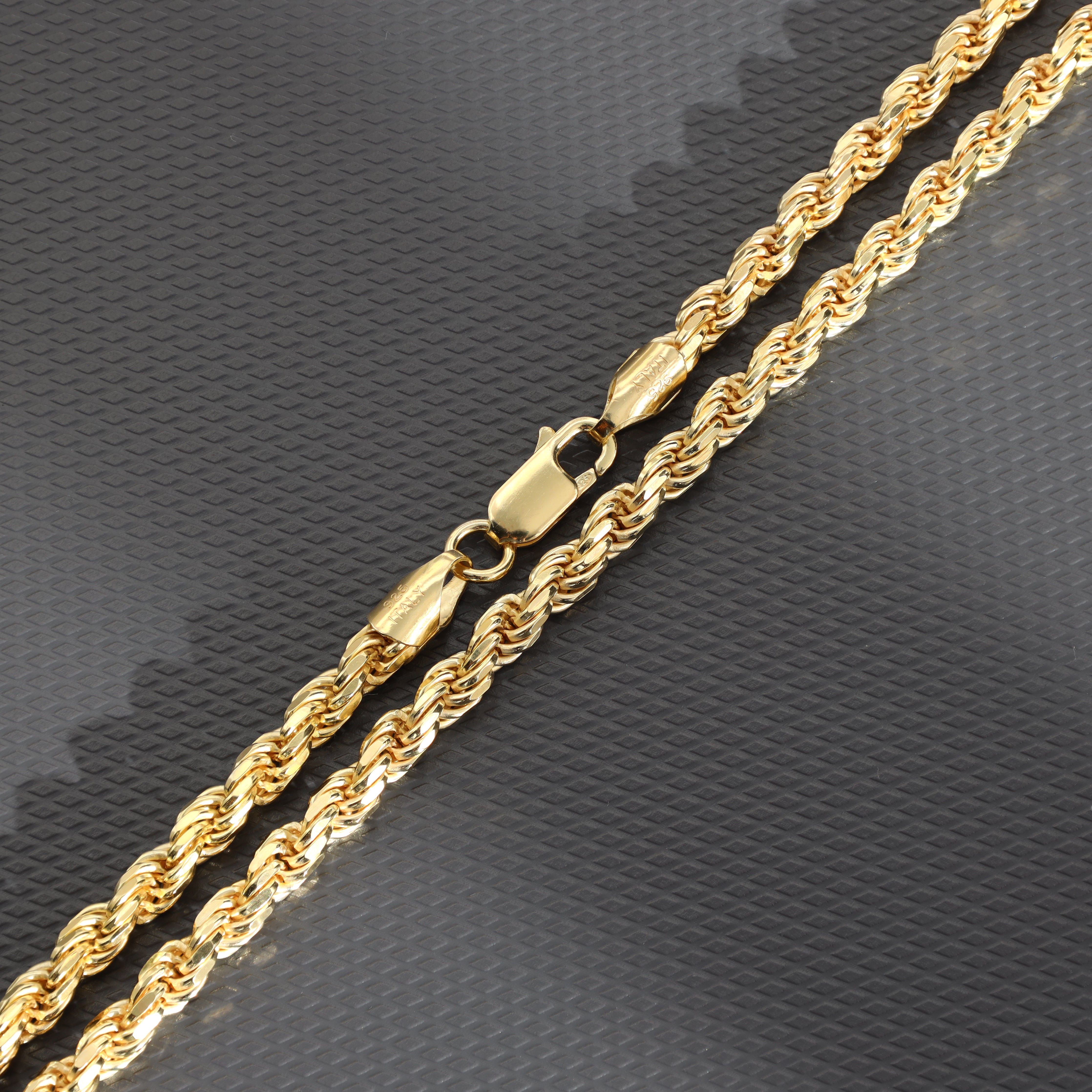 Vergoldete Rope Chain Kordelkette 4mm breit 55cm lang aus 925 Sterlingsilber (K688) - Taipan Schmuck