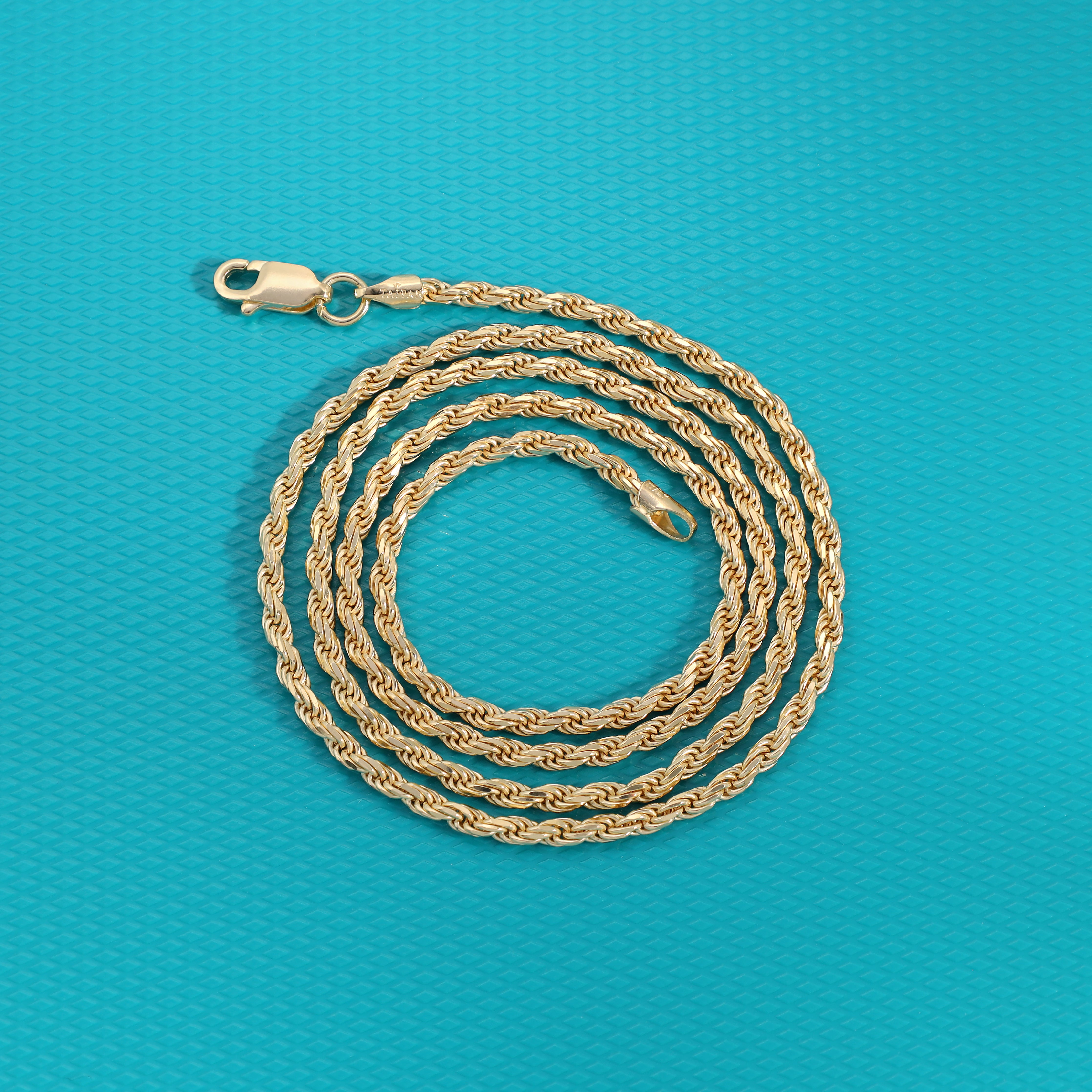 Vergoldete Kordelkette Rope Chain 2,3mm 50cm lang 925 Sterling Silber (K806) - Taipan Schmuck