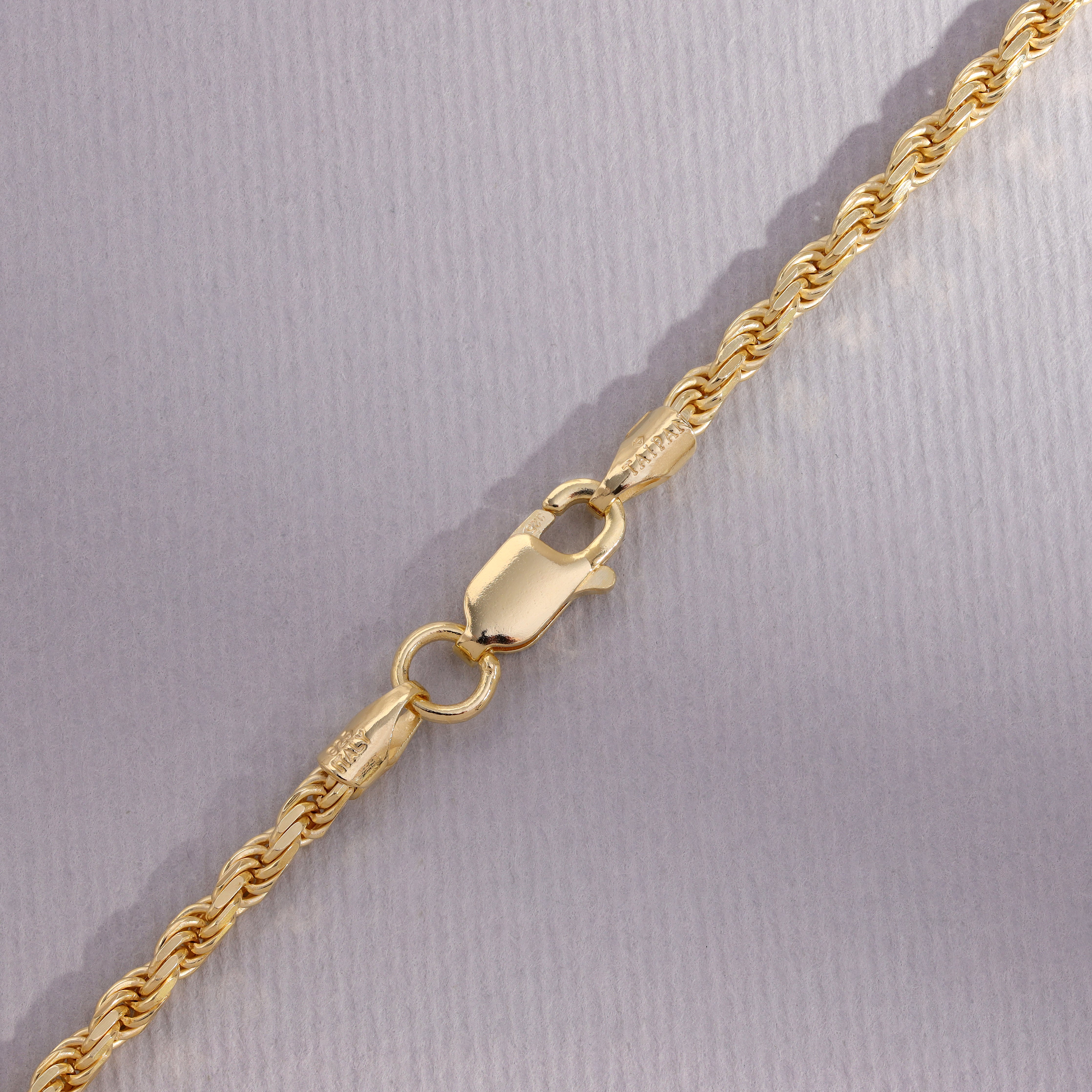 Vergoldete Kordelkette Rope Chain  2,3mm 60cm lang 925 Sterling Silber (K808) - Taipan Schmuck