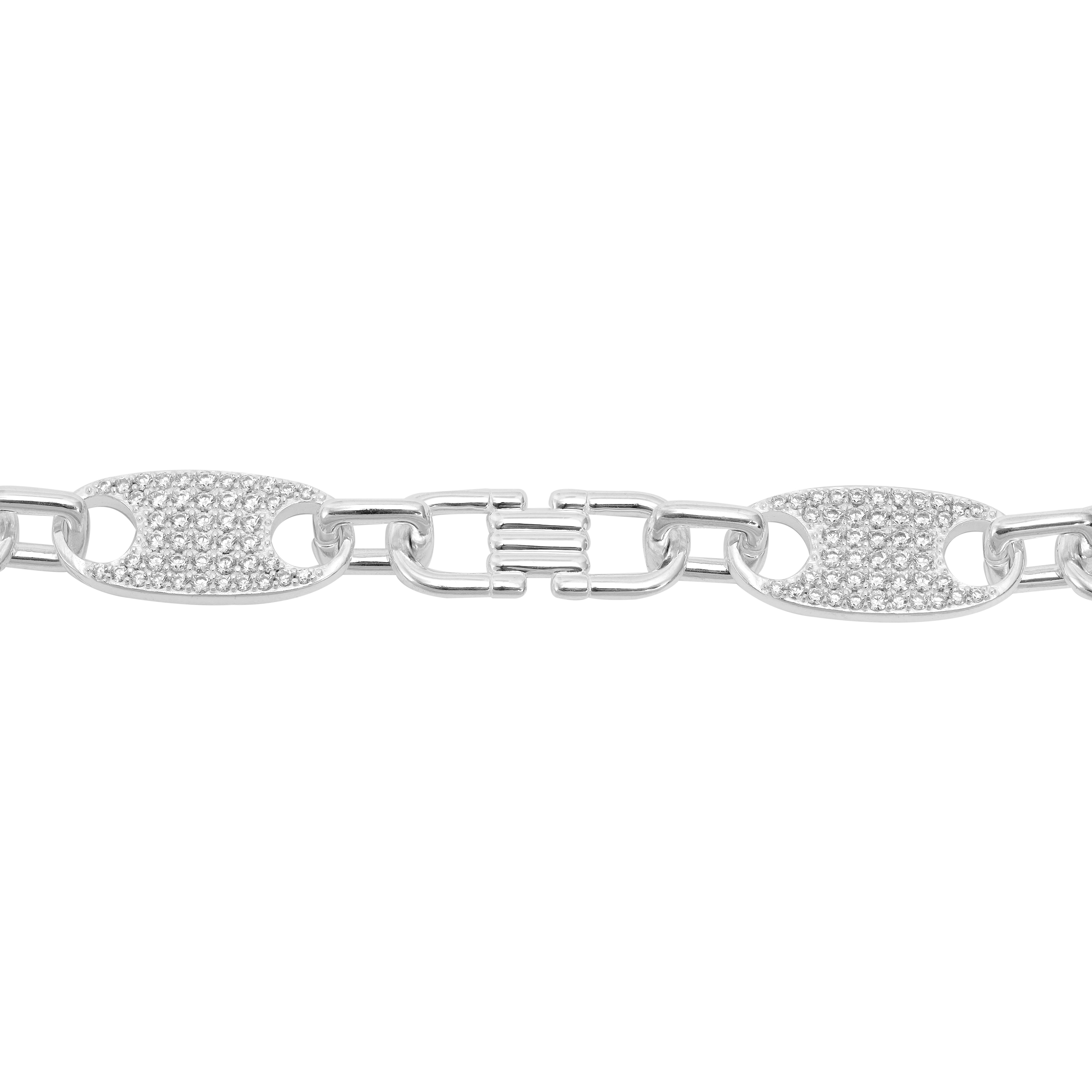 Iced out Plattenkette Steigbügelkette 925 Sterling Silber 60cm lang 13mm breit (K837) - Taipan Schmuck
