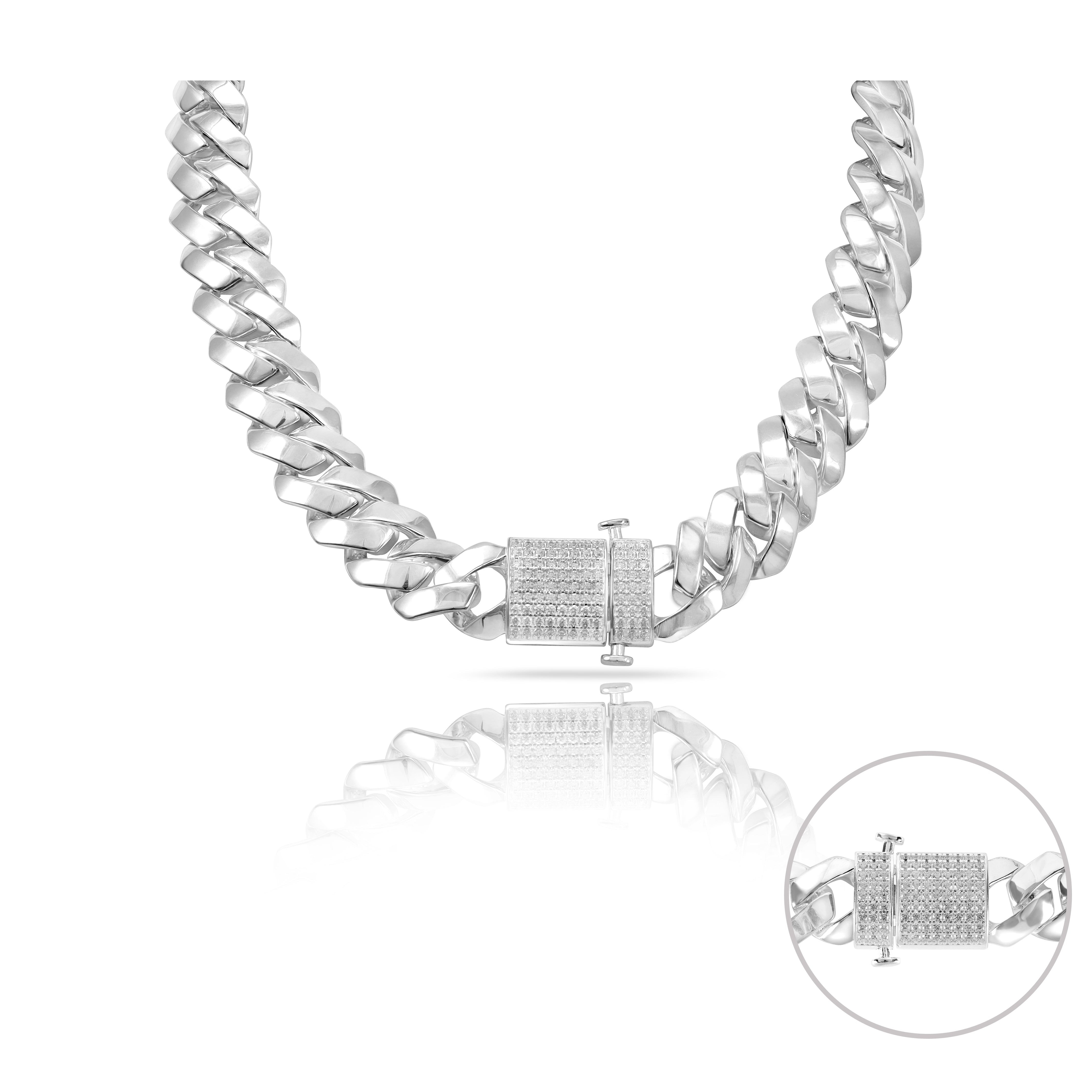 Iced Out Stil Miami Cuban Link Chain 19mm breit 50cm lang 925 Sterling Silber (K982) - Taipan Schmuck