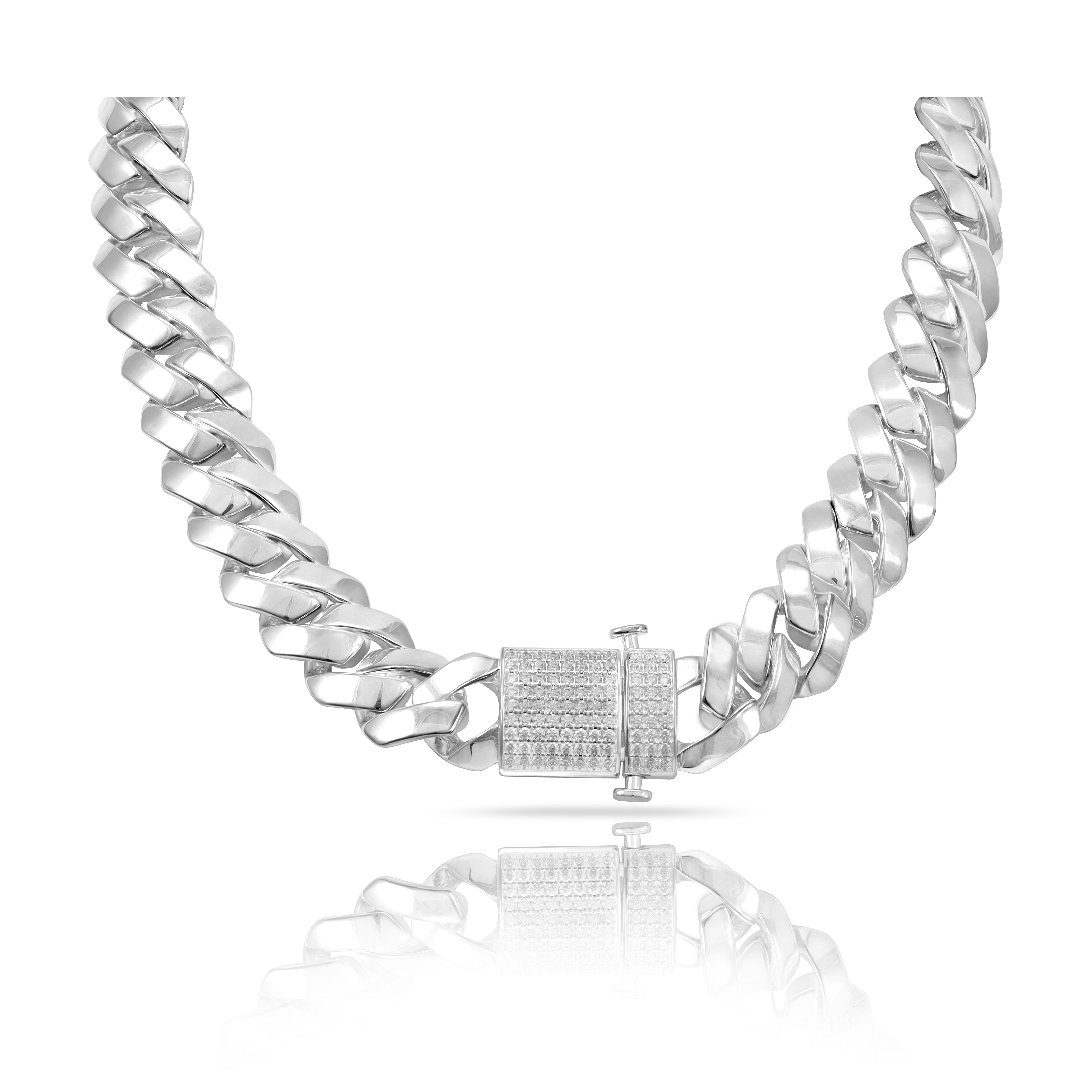 Iced Out Style Miami Cuban Link Chain 19mm wide 50 55 60cm long 925 Sterling Silver