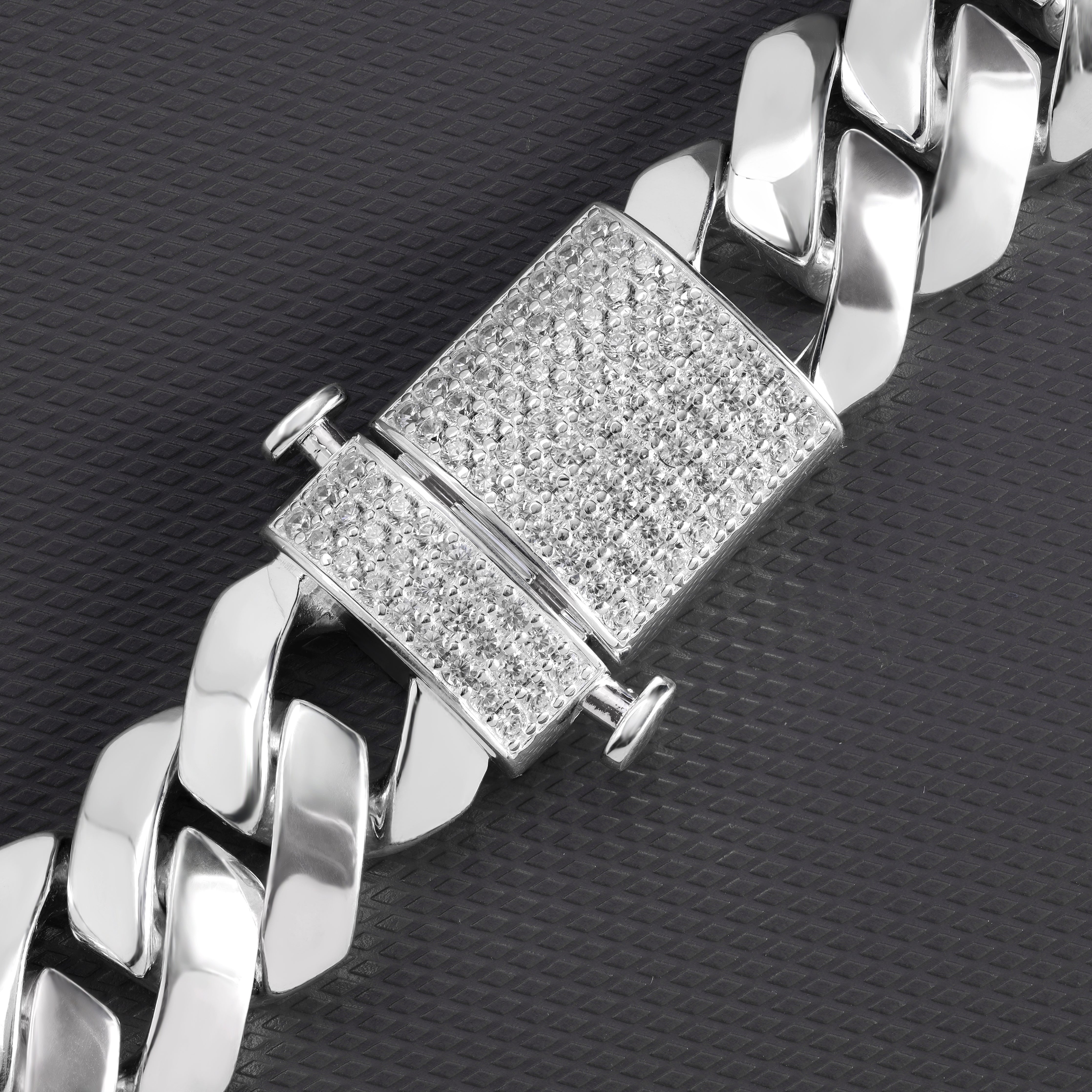 Iced Out Stil Miami Cuban Link Chain 19mm breit 50cm lang 925 Sterling Silber (K982) - Taipan Schmuck