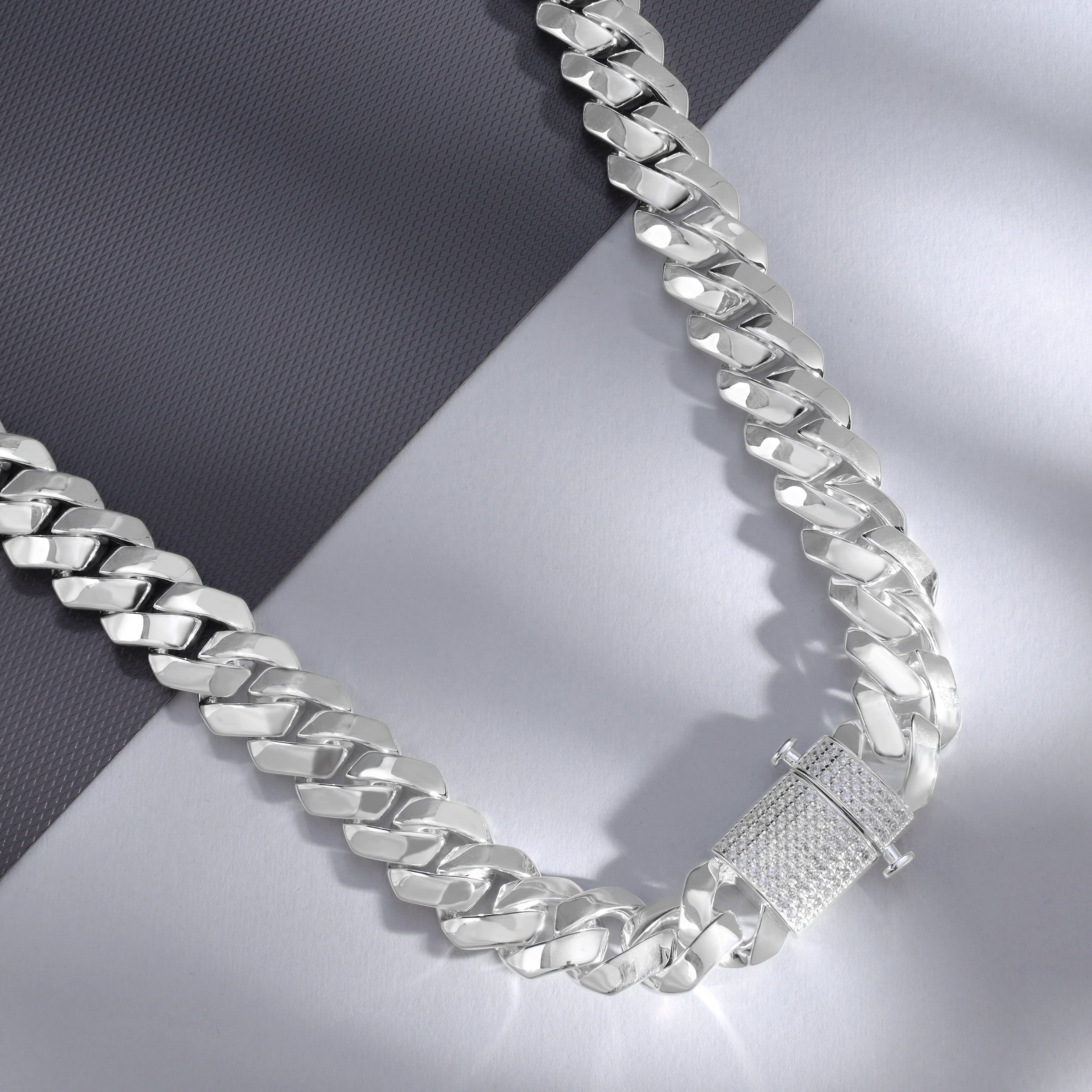 Iced Out Stil Miami Cuban Link Chain 19mm breit 50cm lang 925 Sterling Silber (K982) - Taipan Schmuck