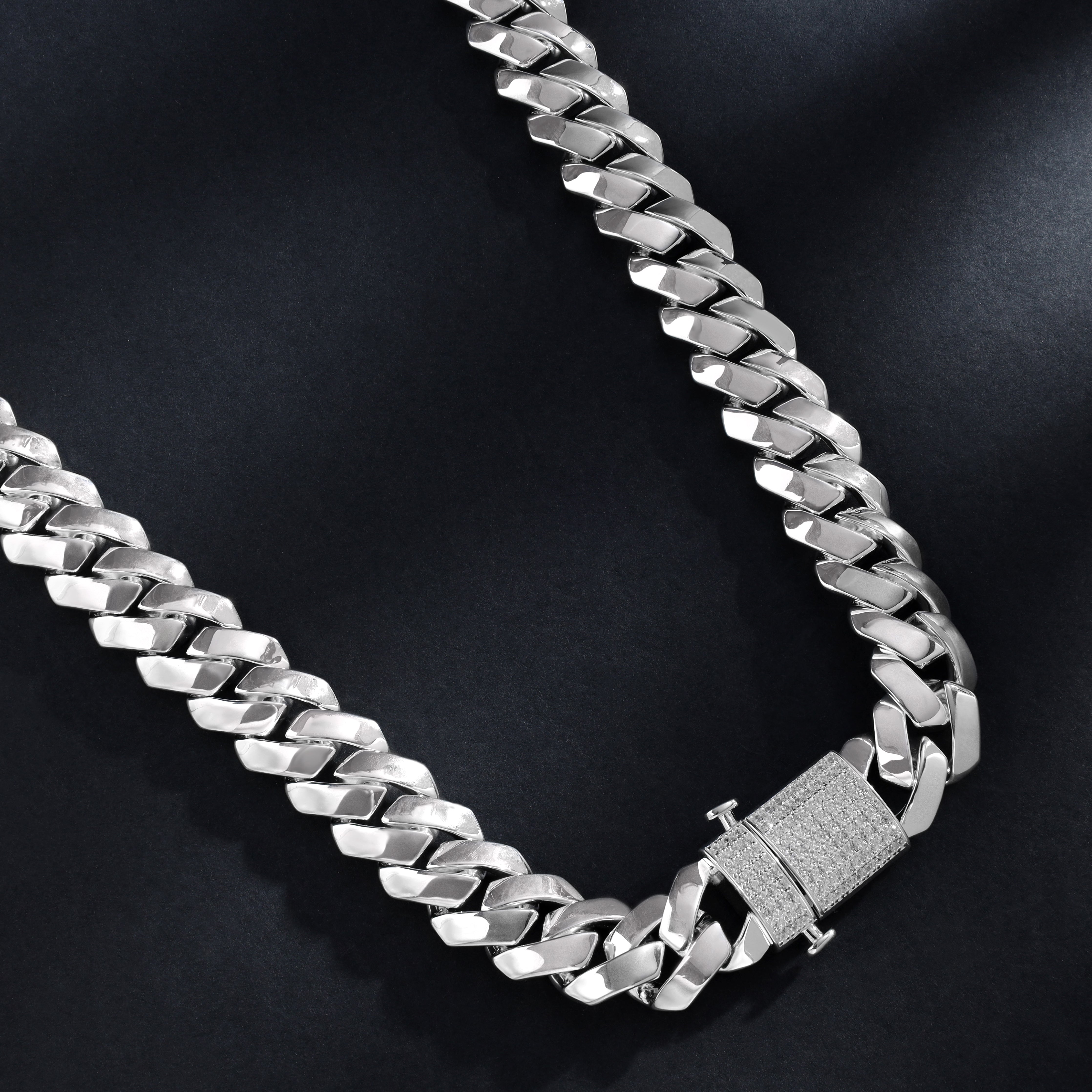 Iced Out Stil Miami Cuban Link Chain 19mm breit 50cm lang 925 Sterling Silber (K982) - Taipan Schmuck
