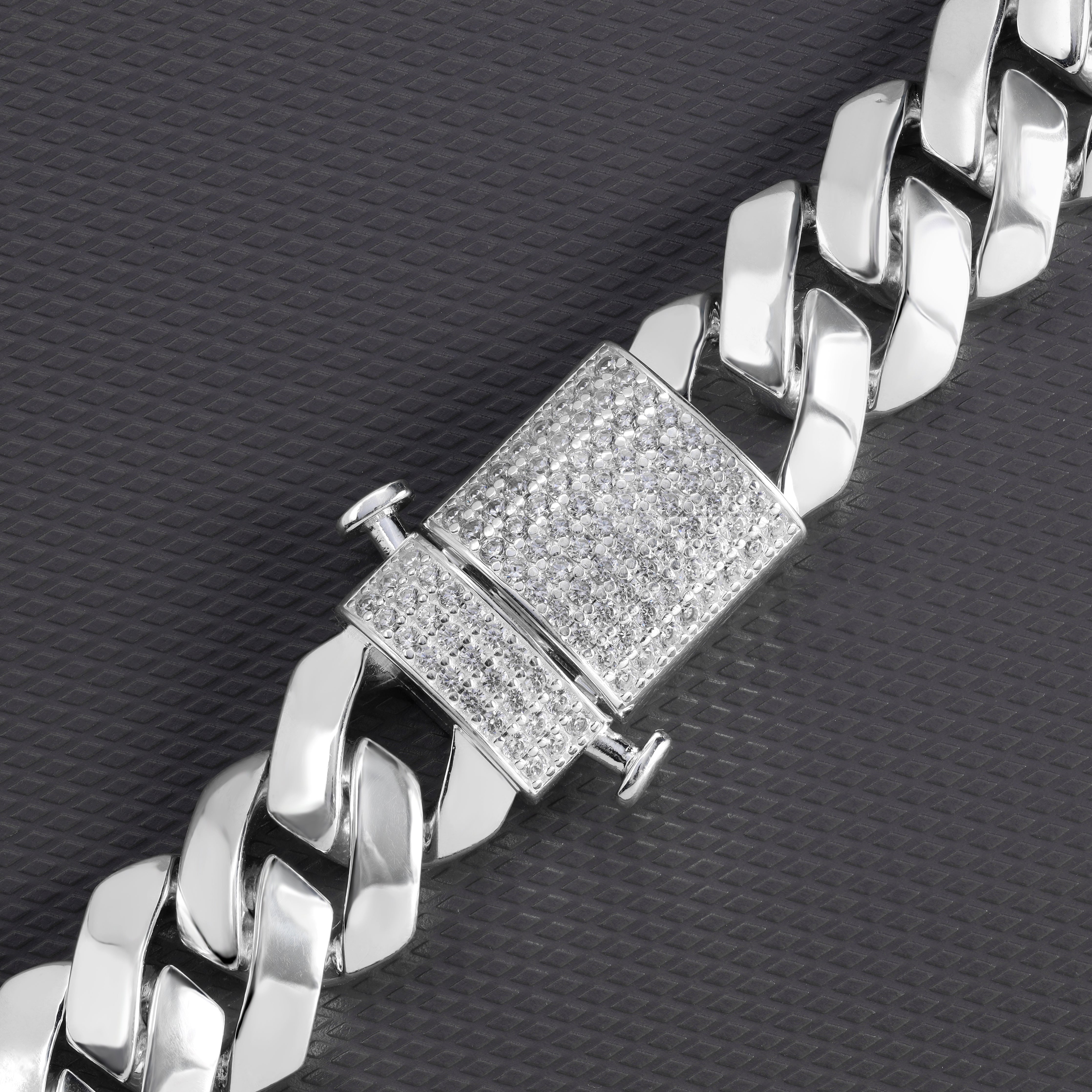 Iced Out Stil Miami Cuban Link Chain 15mm breit 50cm lang 925 Sterling Silber (K985) - Taipan Schmuck