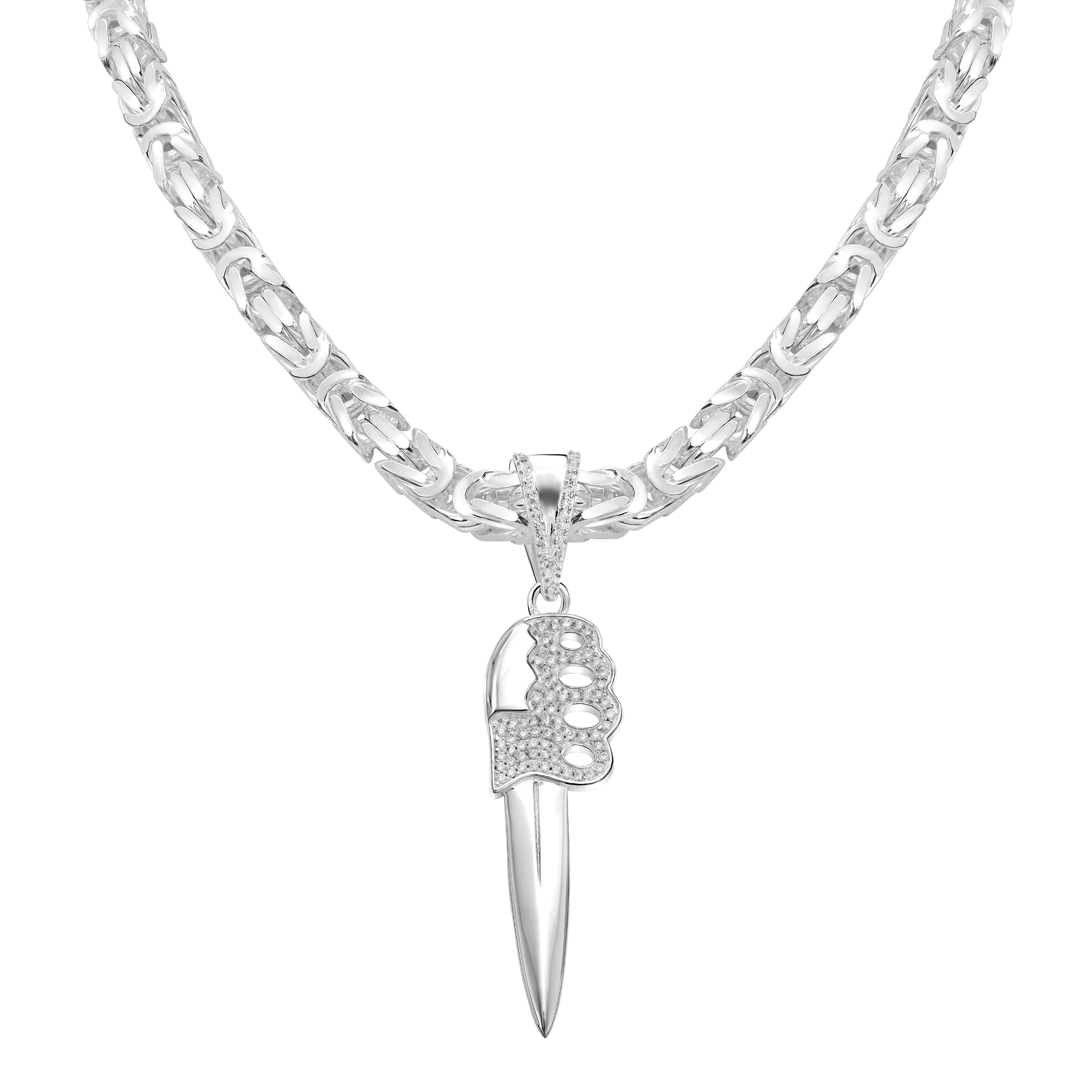 Iced Out Stil Messer Schwert Säbel Anhänger aus 925 Sterlingsilber (PE158) - Taipan Schmuck