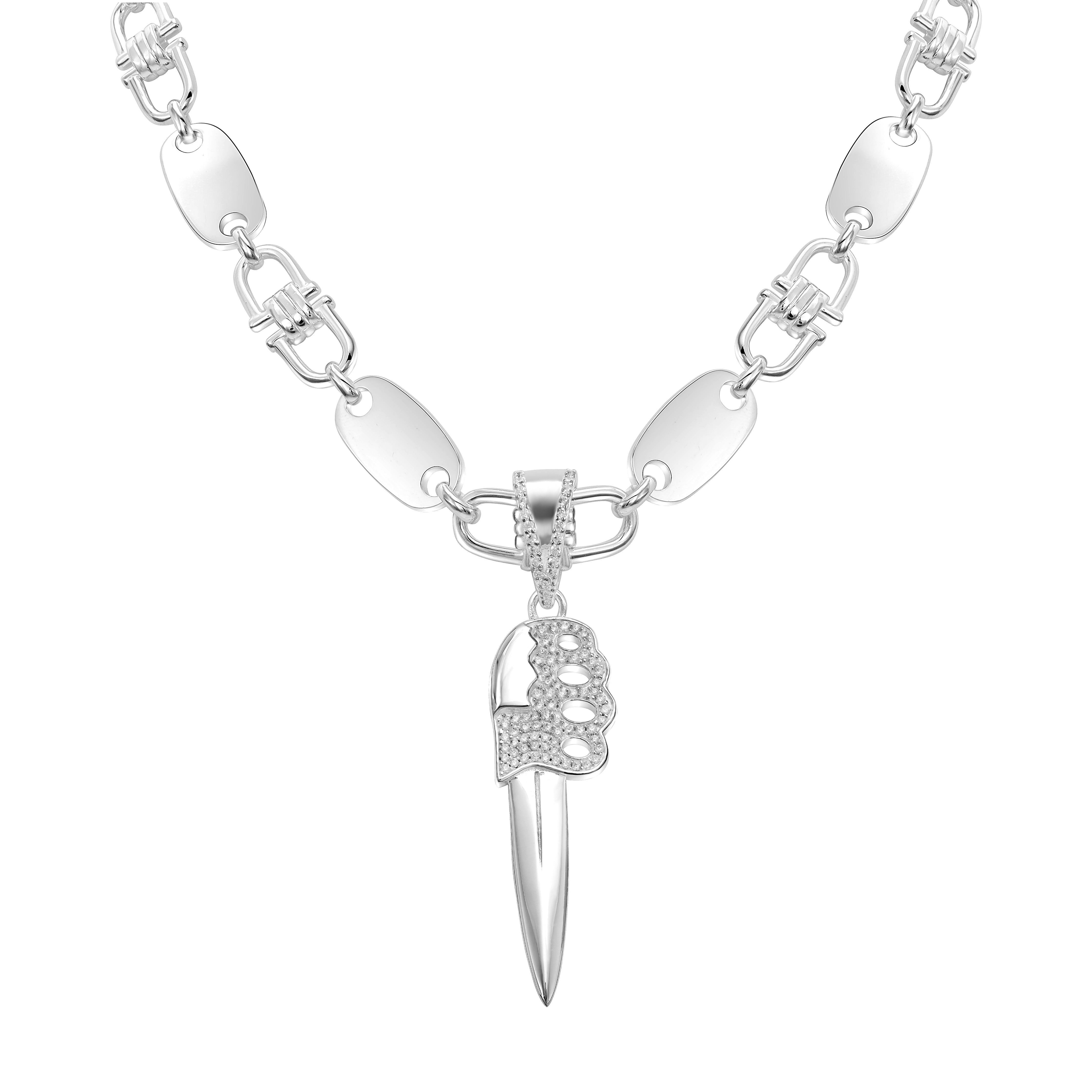 Iced Out Stil Messer Schwert Säbel Anhänger aus 925 Sterlingsilber (PE158) - Taipan Schmuck