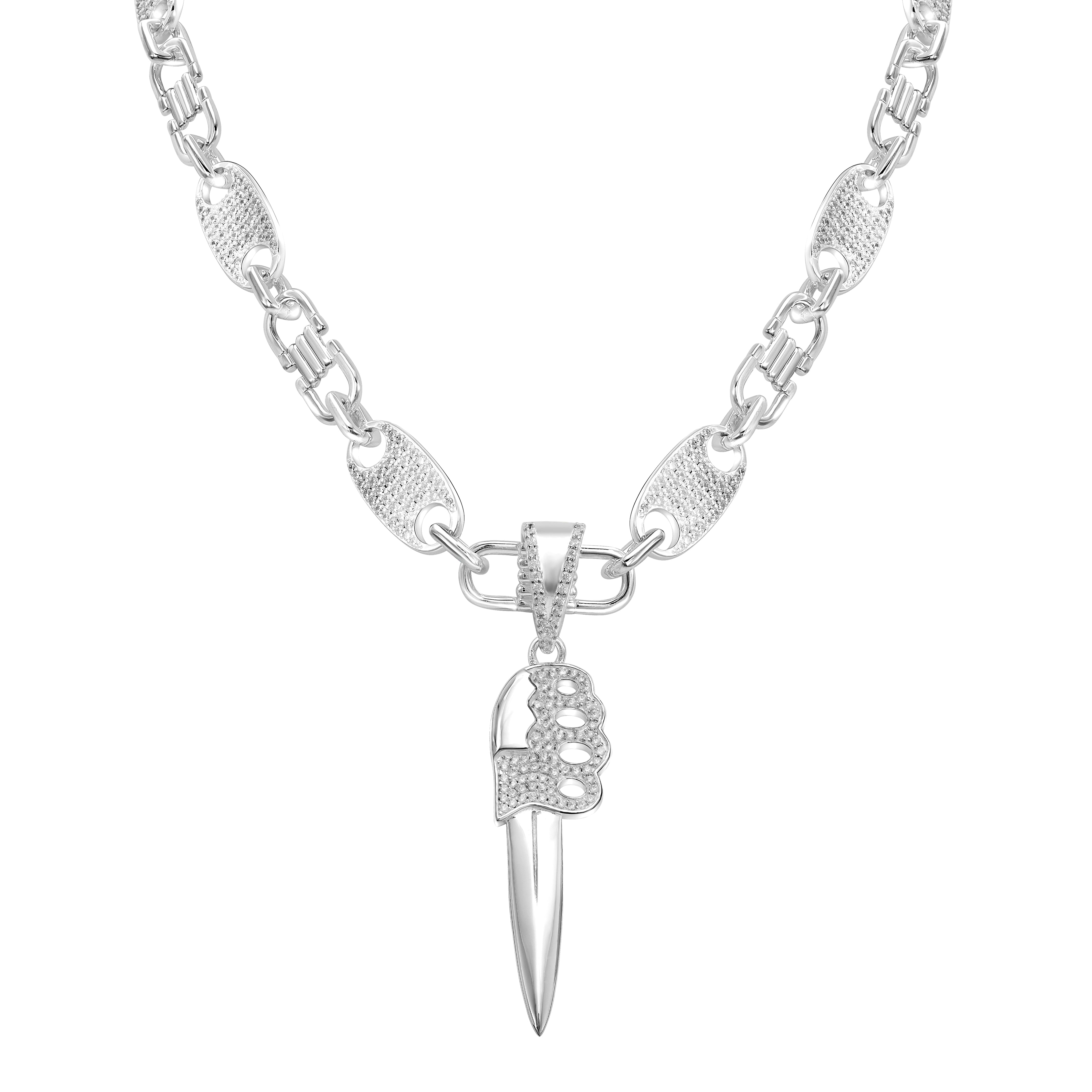 Iced Out Stil Messer Schwert Säbel Anhänger aus 925 Sterlingsilber (PE158) - Taipan Schmuck