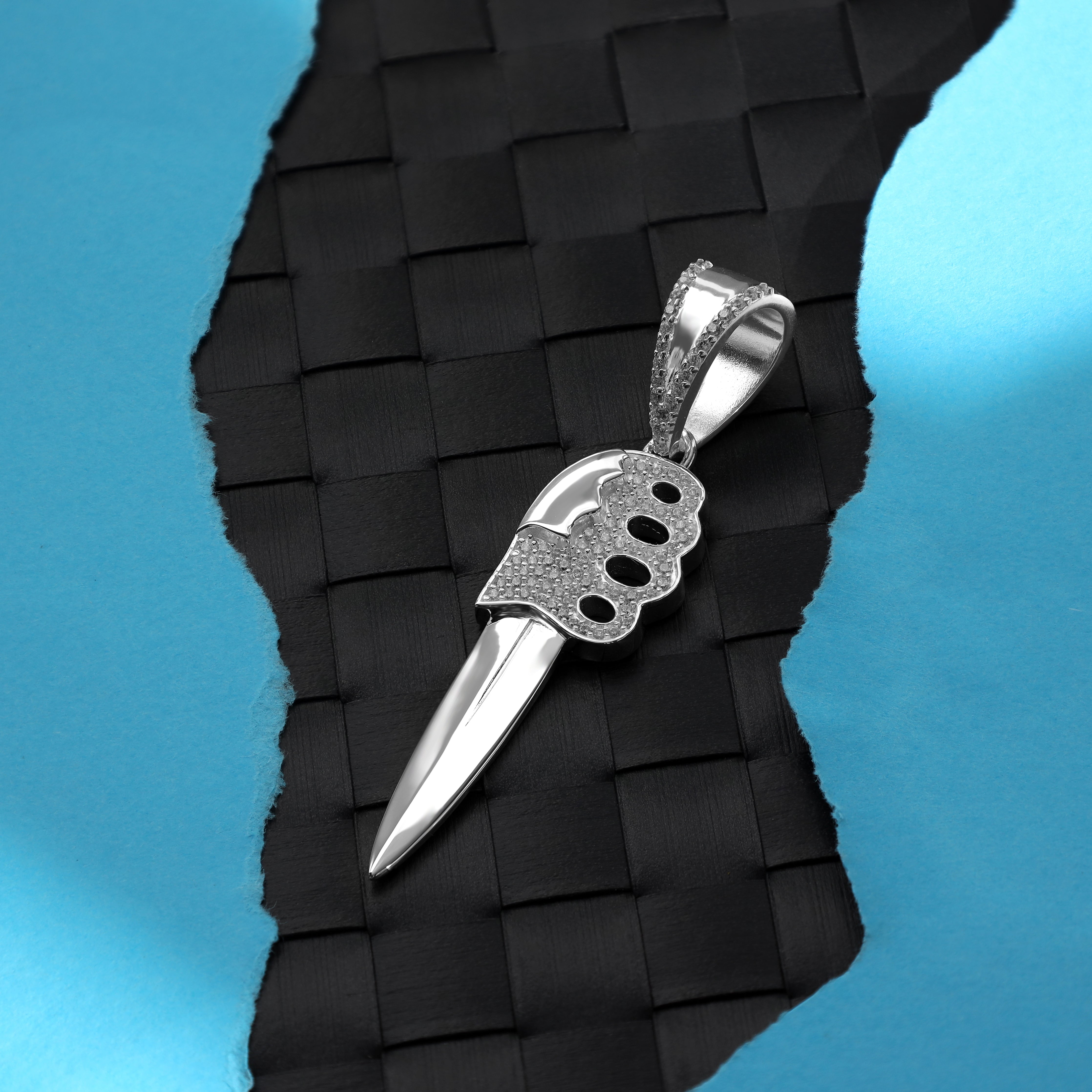 Iced Out Stil Messer Schwert Säbel Anhänger aus 925 Sterlingsilber (PE158) - Taipan Schmuck