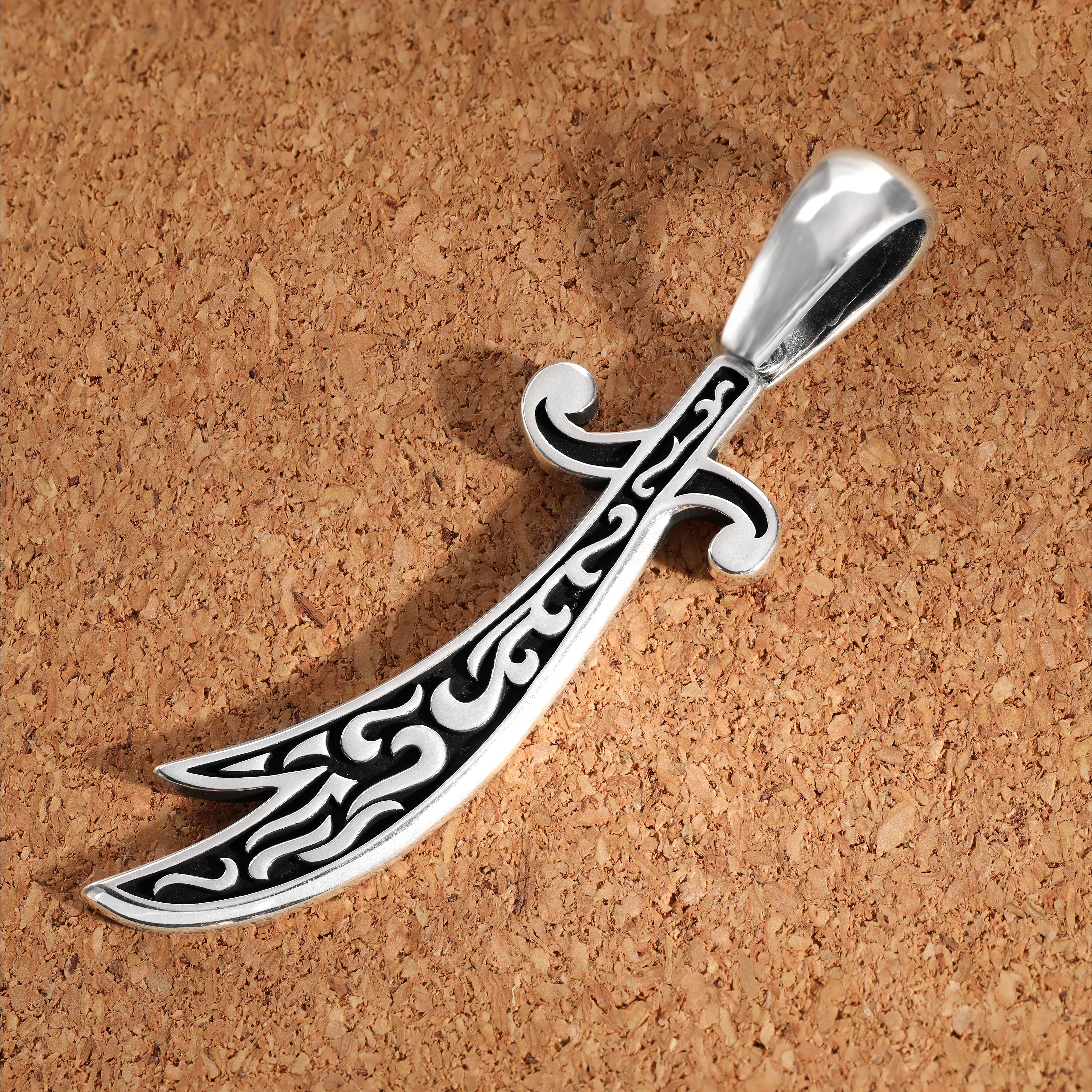 Schwert Säbel Zülfikar Ottoman oxidiert Anhänger aus 925 Sterlingsilber (PE301) - Taipan Schmuck