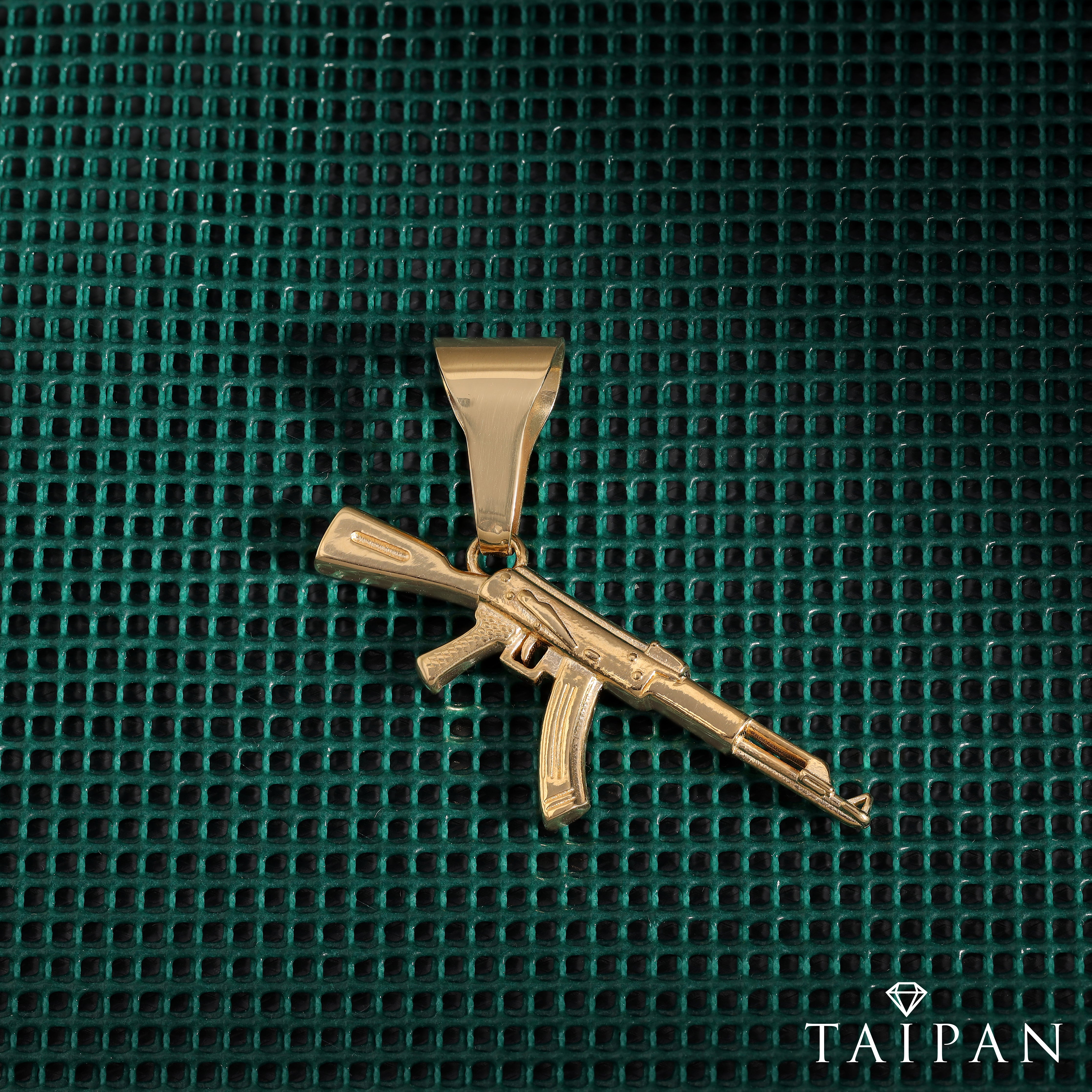 Vergoldete AK47 Maschinengewehr Machine Gun Anhänger aus 925 Sterling Silber Made in Italy (PE71G) klein - Taipan Schmuck
