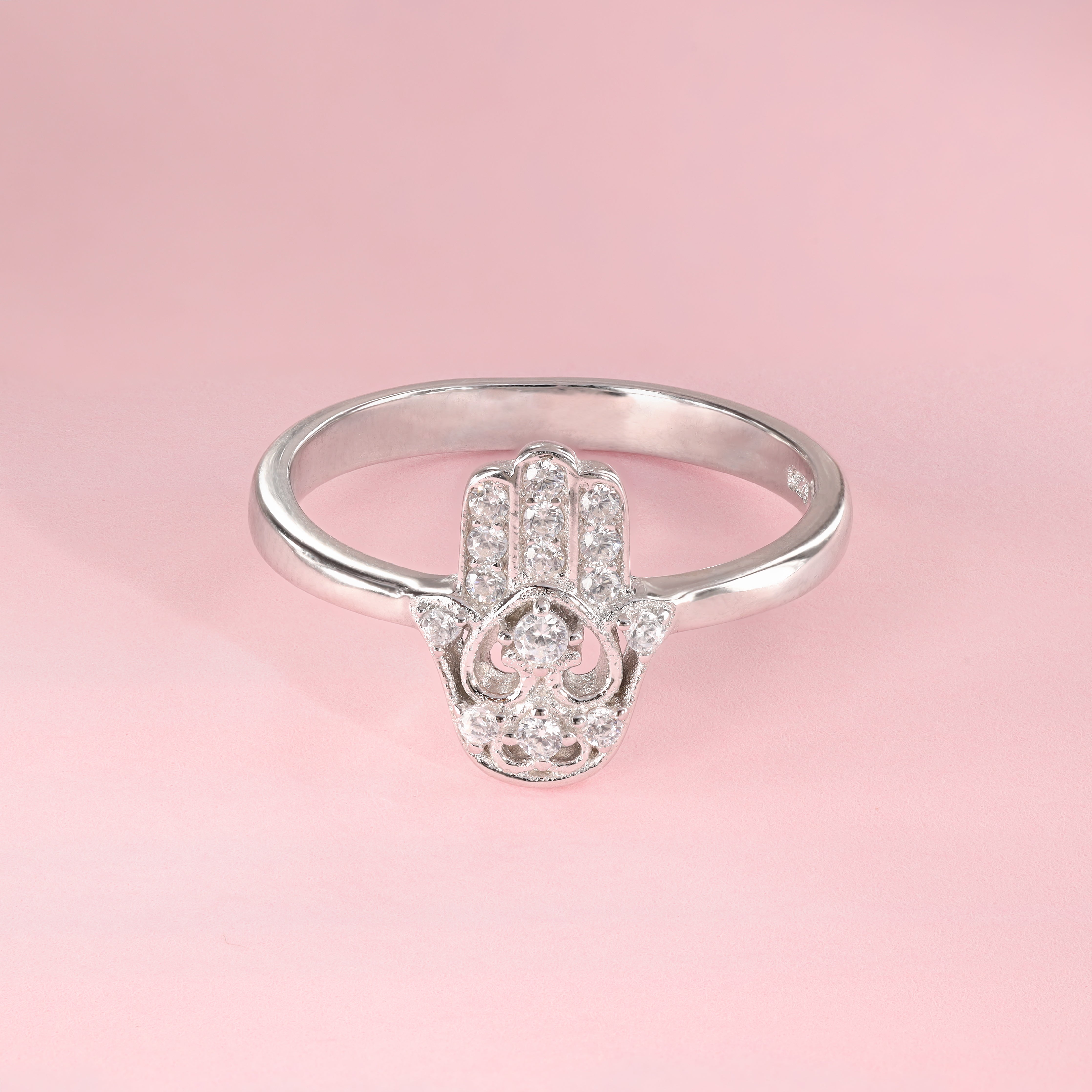 Hand der Fatima Hamsa Iced out Damen Silberring Gr. 49/51/54/56/59 aus 925 Sterlingsilber - Taipan Schmuck