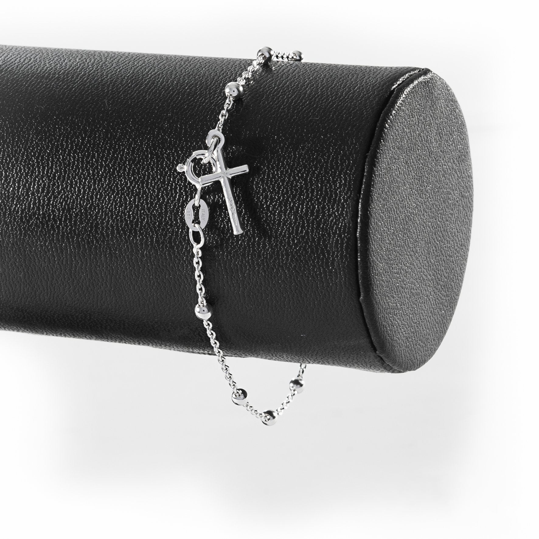 TAIPAN 19cm Damen Silberarmband mit Kreuzanhänger Rosenkranz Armband 925 Silber (B11) - Taipan Schmuck